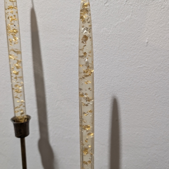 Vintage MCM Lucite Gold Flakes Tapered Candles Miller Candle Co Set of 3 - Picture 4 of 13